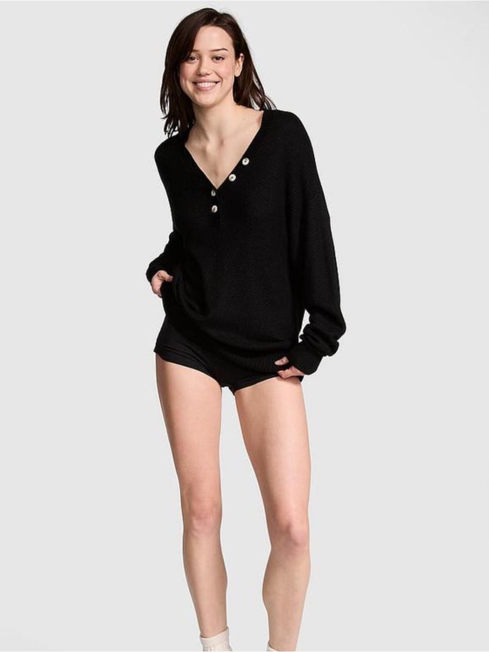 Victoria's Secret PINK Women's‎ Cambridge Knit Beach Sweater Pure Black